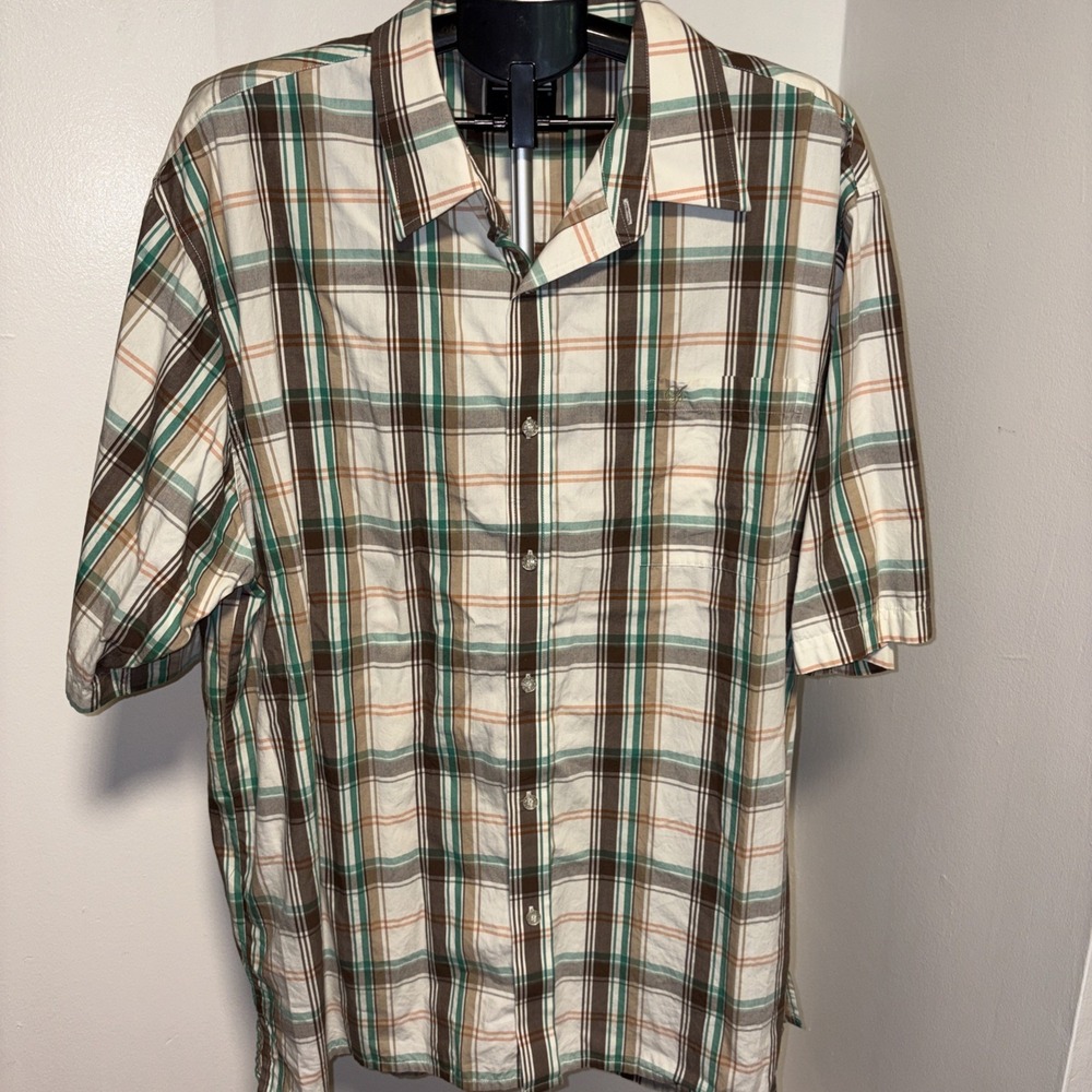 Southpole Men's Short Sleeve Button Up Size XXL Plaid Brown & Green